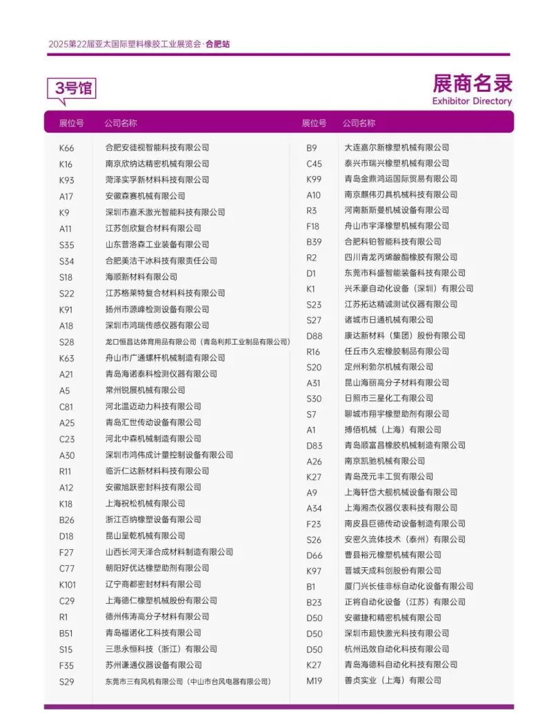 倒计时8天！2025亚太橡塑展・合肥站：展商名录大公开，塑料橡胶盛宴即将开启！