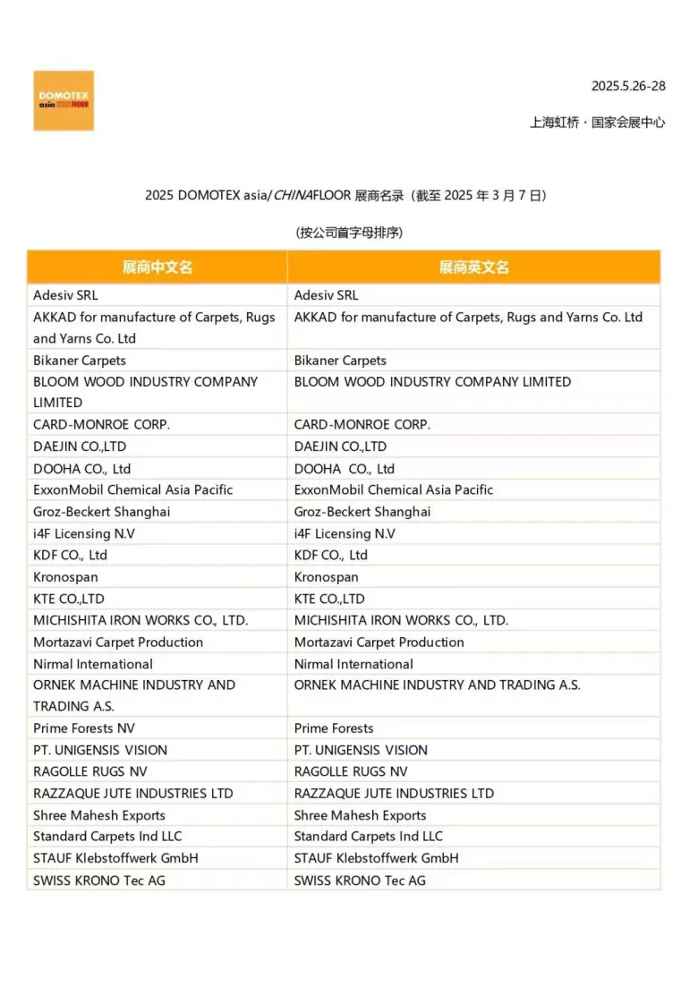 倒计时8天！2025上海地面材料展：展商名录大揭秘，免费门票等你领！