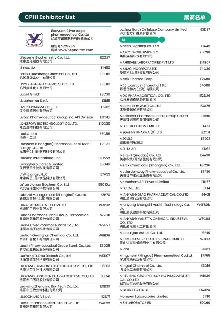 倒计时8天！CPHI 2025上海制药原料展：展商名录 & 展馆分布图大揭秘！