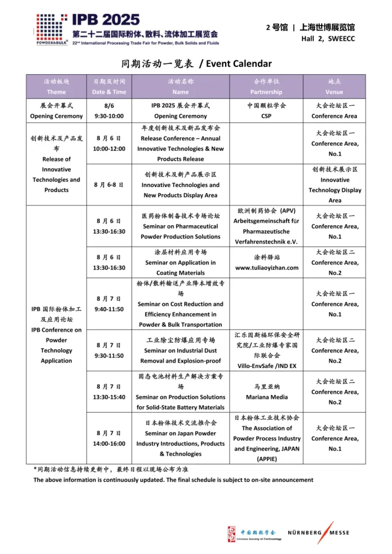 倒计时1天！2025 IPB上海粉体展 —— 参观指南（门票、展品范围、展位图、展商名录）