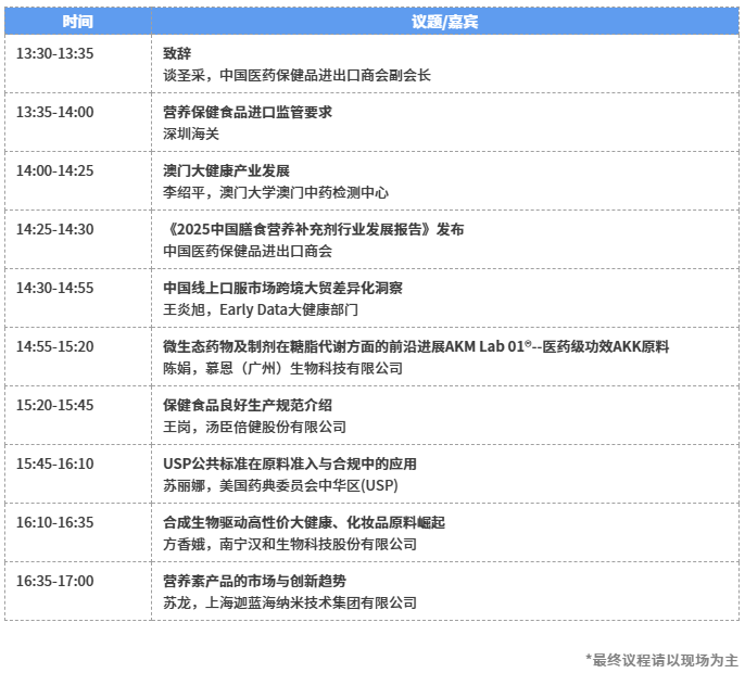 倒计时15天！2025 HNC深圳健康营养展：会议日程抢先看！